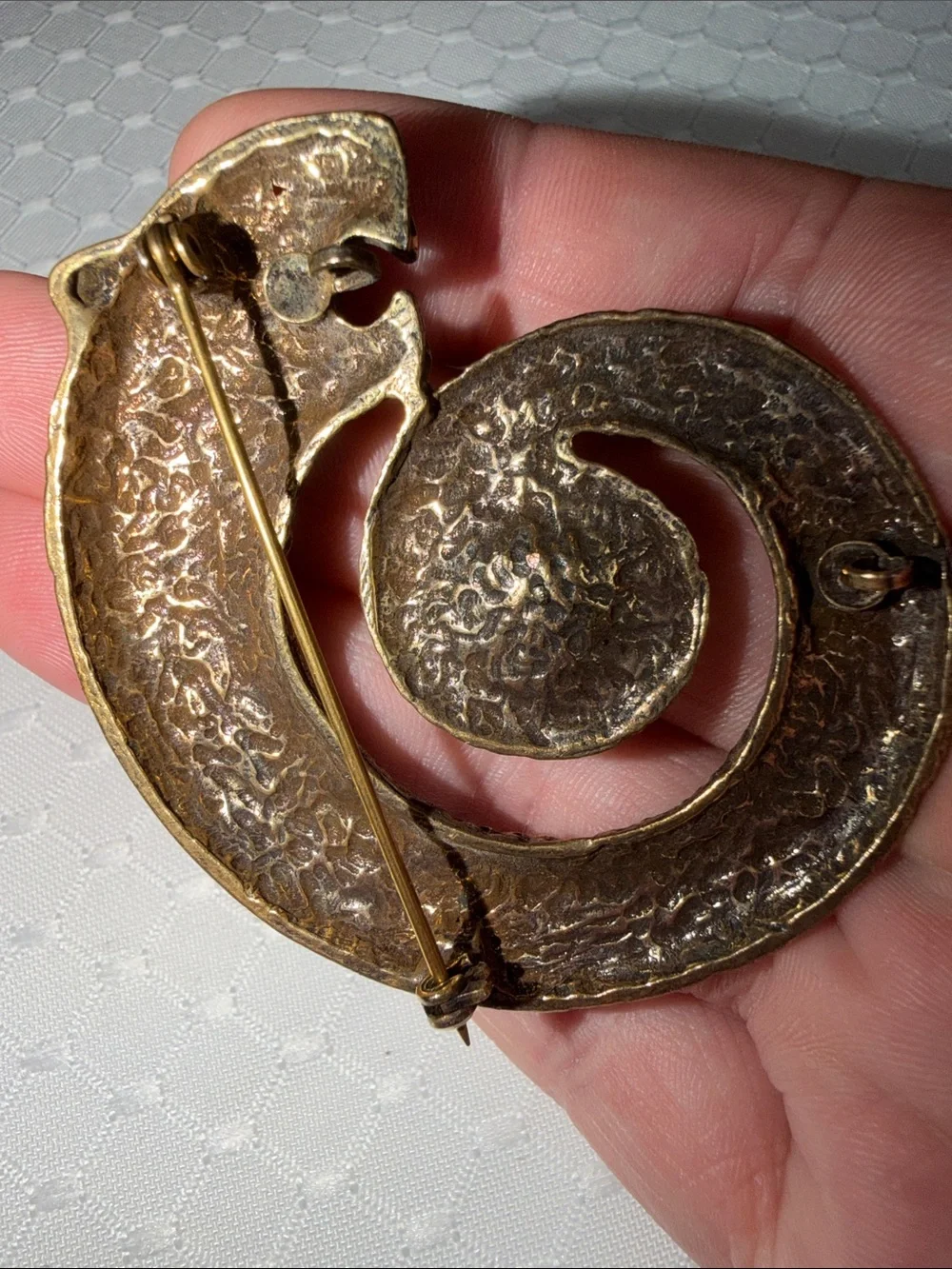 Vintage CORO Brass tone PANTHER Serpent Black Enamel Glass Crystal pin